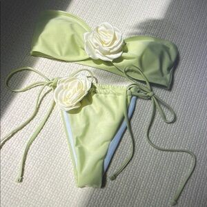 Lime Green Bikini with Floral Accents
